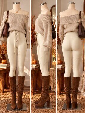 Good American Bombshell Lace Up Leggings 3 Ivory High Waist Night Out Pants